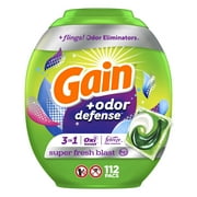 Gain Flings Laundry Detergent Pacs with Odor Defense, Super Fresh Blast Scent, 112 Count